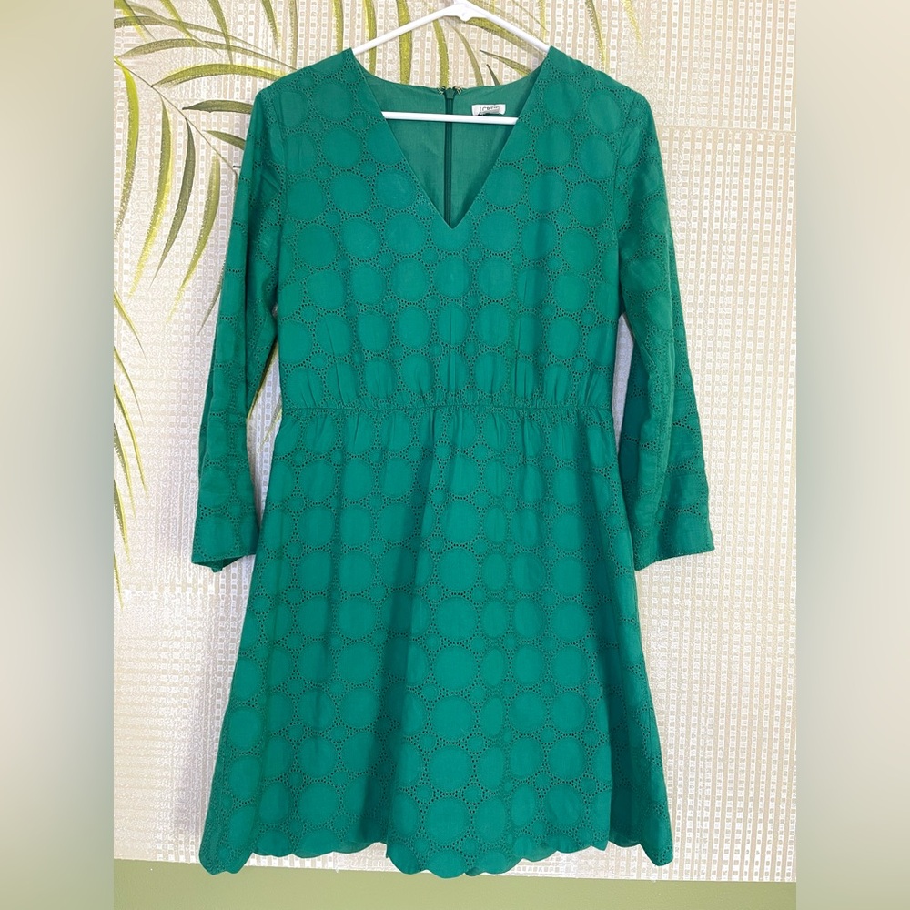 J Crew green cotton dress with scalloped hem Size 6